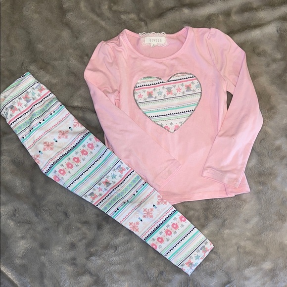 Btween Girls Pink Heart Fair Isle Legging Set - Size 5 - Picture 1 of 5